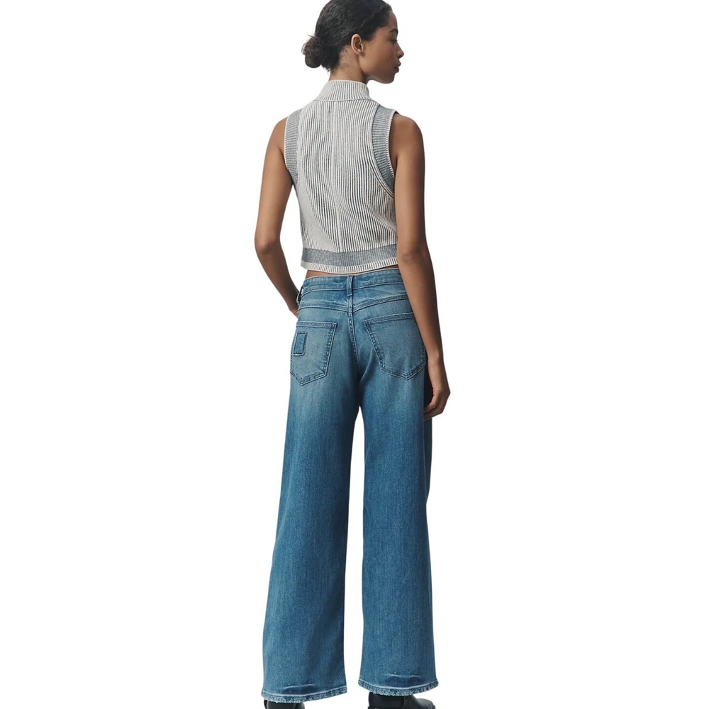 Pilcro Anthropologie Low Rise Wide Leg Distressed Jeans Med Blue Size 30 - Picture 3 of 11